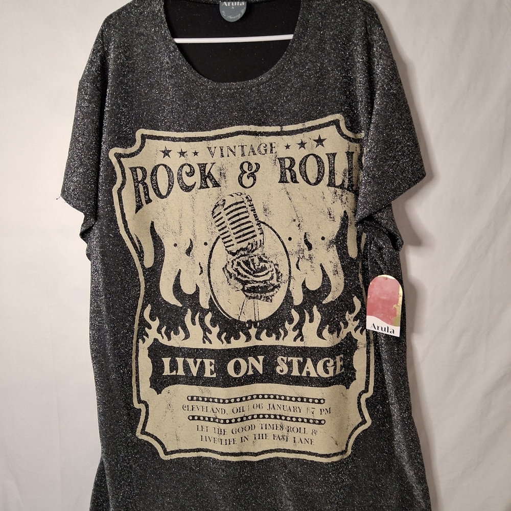 ARULA Glittering Black and Silver‎ T Shirt Dress